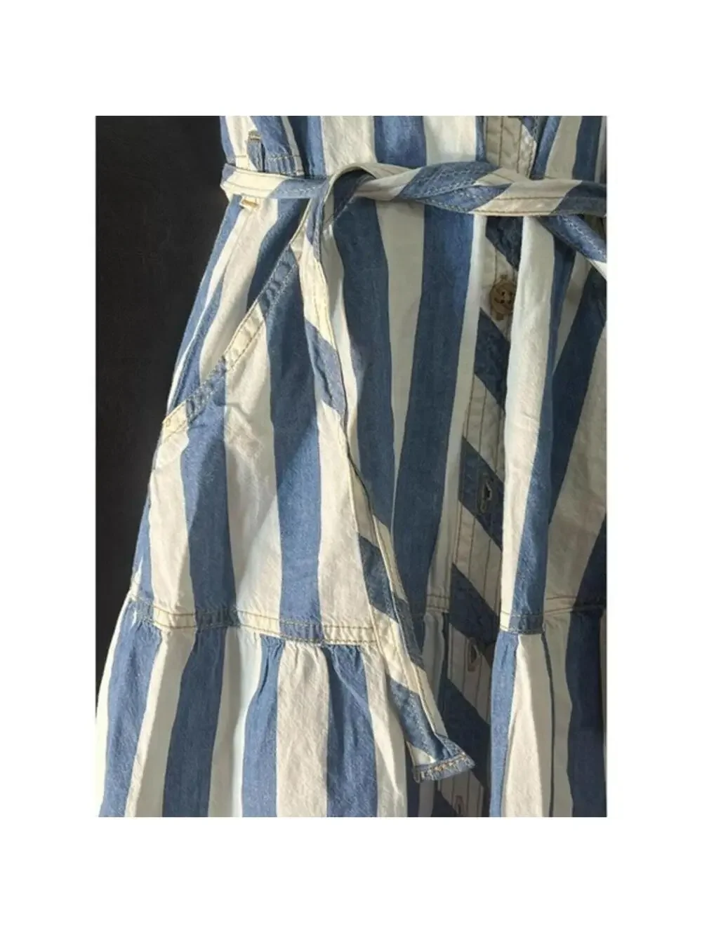 DRESS Blue and White Striped Button-Up Dress with Belt size M by wonder nation